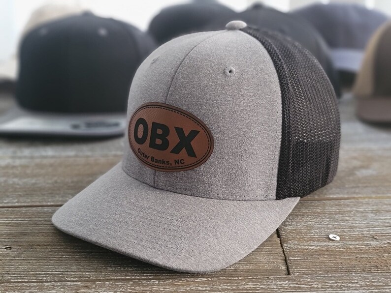 OBX Structured Trucker Hat with Leather Patch Outer Banks Etsy