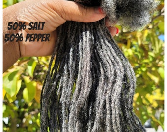 Human Hair MicroLocs Extensions: Salt and Pepper Dreadlocs (0.2cm)