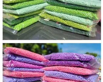 6/0 Seed Beads, Glass beads, Craft beads, Jewelry Beads, Waist beads Color Shades Green Pink Purple