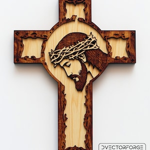 Jésus et croix vecteur Dxf Svg, art mural chrétien découpé au laser fichier, décoration murale bricolage, projet Glowforge multicouche, téléchargement numérique