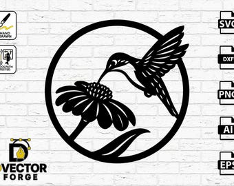 Hummingbird Flower SVG: Round Sign Design Cut File (Digital Download)