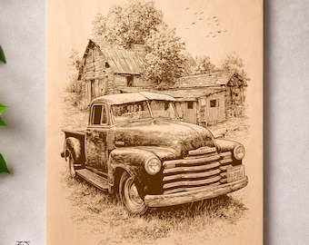Vintage Farm Truck Barn Engraving Rustic Country Art Digital Download