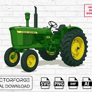Arquivo vetorial do trator John Deere 4020, Svg do trator, silhueta PNG e arquivo de corte Cricut, clipart clássico de trator - Download digital instantâneo