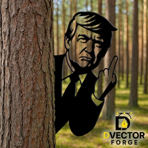 Dedo medio de Trump asomado SVG - Archivo de corte de metal doblado con opción de relieve / Png Dxf Ai Eps / Vector divertido de soporte de pared de Trump