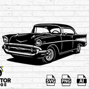 1957 Chevrolet Bel Air silhouet vector – oldtimer SVG png – vintage auto clipart