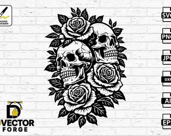 Proyecto vectorial CNC de calaveras y rosas: diseño en capas para grabado láser y sublimación