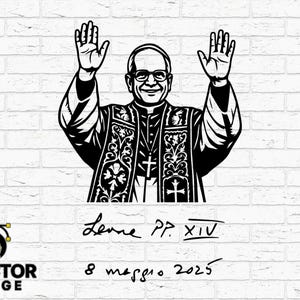 Papa Leão XIV SVG Vetor – Retrato em Estêncil com Assinatura | Arte Católica PNG, AI, EPS, DXF | Impressão e Download de Vetor