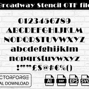 Broadway Stencil Font Dxf SVG per taglio laser CNC / Taglio lettere dell'alfabeto / Caratteri OTF e D inclusi