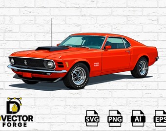 1970s Ford Boss Mustang Printing Vector Art – For Print and Graphic Design Use