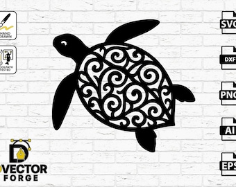 Proyecto CNC con patrón de tortuga marina: vector CAD de animal marino, corte por plasma, corte láser en madera.