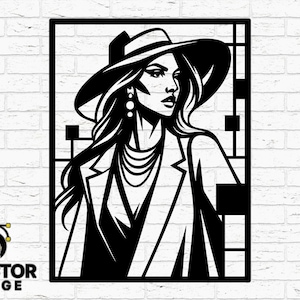 芸術的なシルエット、アールデコ調の女性の肖像画 SVG DXF Png Ai Eps – 1920年代のジャズ時代の顔のクリップアート、CricutレーザーカットGlowforge壁装飾用