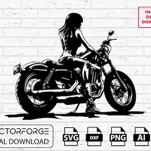 Motorrad SVG | Biker Chick ursprünglicher Designvektor | SVG AI EPS Png Digital Download Datei für Cnc, Laser, Silhouette, Cricut, Gravur