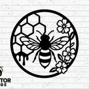 Biene Vektor Wabe Blumenkreis SVG DXF CNC | Honig Biene Blume Mandala Schnitt Datei | Png Eps Ai Laser Bereiter Vektor