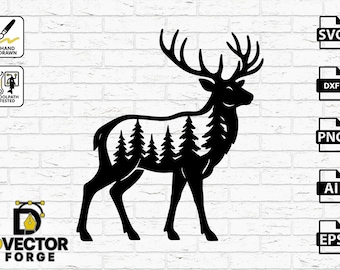 Deer Forest Silhouette Vector – Woodland Elk Scene Cut File for CNC, Laser, and Cricut