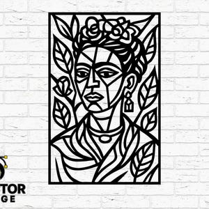 May include: A black and white geometric portrait of a woman with floral and leaf accents. The artwork features a stylized face with a flower crown and earrings. The image includes the text "DVector Forge" and file type icons.