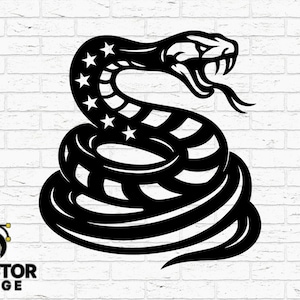Arquivo CNC SVG DXF de Cobra Patriótica | Arquivo de Corte da Bandeira dos EUA com Cascavel em Espiral | Clipart de Serpente da Liberdade em Png EPS AI para Cricut Silhouette Glowforge