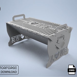 Parrilla portátil para barbacoa, archivo DxF cortado con CNC, fogata de fútbol para acampar, barbacoa plegable DIY cortada con plasma y láser, fogata instantánea