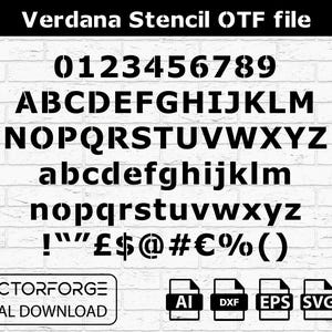 Pliki Verdana Stencil Font Dxf SVG do cięcia laserowego CNC | Cięcie liter alfabetu + czcionka OTF w zestawie