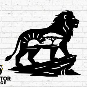 Lion Silhouette SVG: African Safari Sunset Scene - Cricut, Glowforge Cut File