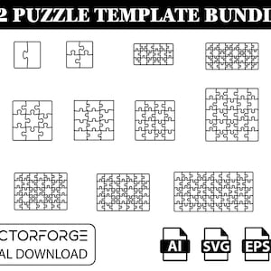 Puzzle Template Bundle für Lasercut-Svg, Jigsaw Puzzle Dxf, Puzzle Cut-Vorlage, Puzzle Laser Dxf-Datei, sofortiger digitaler Download