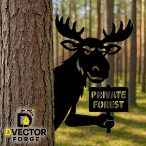 Silhouette di alce divertente in formato SVG - Cartello di recinzione di foresta privata / File DXF SVG PNG AI EPS / File di taglio laser o plasma CNC