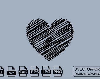 Scribbled Heart Instant digital download, Svg, Png, Jpg, Eps, Ai, Dxf