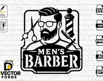 Letrero de barbería SVG: Diseño vectorial de barba, navaja y tijeras (descarga digital)