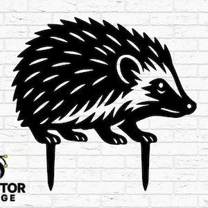 Estaca de Jardim de Ouriço SVG DXF CNC Arquivo | Placa de Arte de Jardim de Animais Fofos PNG Eps AI | Vetor de Silhueta de Decoração de Floresta Pronto para Corte de Metal