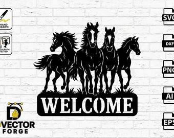 Proyecto vectorial CNC de letrero de bienvenida para caballos: diseño CAD para corte por plasma o láser