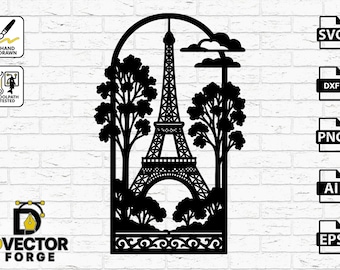 Eiffel Tower Scene Vector – Paris Landmark Cut File for CNC, Laser, and Cricut