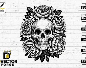 Proyecto vectorial CNC de calavera floral: diseño en capas para grabado láser y sublimación