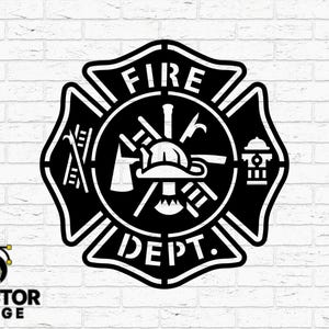 Firefighter Maltese Cross SVG DXF Png Eps Ai | Fire Dept Badge Cut File | Fireman Helmet Axe Clipart | CNC Laser Cricut Vector