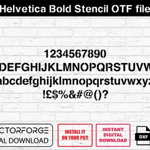 Polices Helvetica au pochoir - 3 modèles au format DXF et OTF, parfaits pour la découpe laser et les projets Cricut, téléchargement numérique instantané