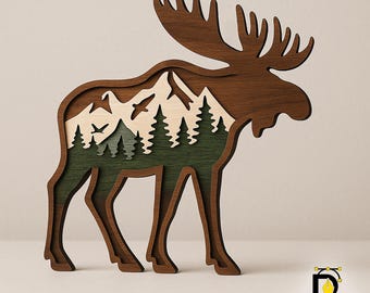 Moose Mountain Forest Scene: Laser Cut File SVG DXF PNG