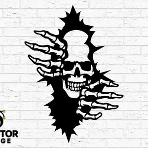 Skeleton Vector Ripping Through Wall SVG Dxf Png Eps Ai | Skull Claw Cut File for CNC Plasma Laser | Horror Skeleton Wall Art SVG