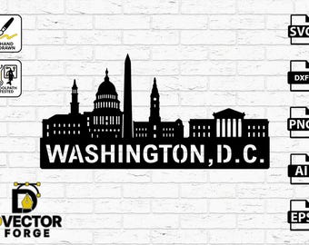 Washington DC Skyline Silhouette Cityscape SVG Dxf CNC Cut File | Capitol & Monument Vector | Laser Plasma Ready Png Ai Eps | Patriotic