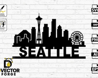Seattle Skyline Silhouette Cityscape SVG DXF CNC Cut File | Space Needle Vector Art | Laser Plasma Ready Ai Eps Png | Urban Skyline