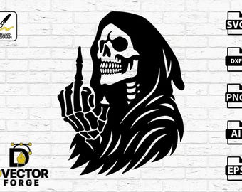 Grim Reaper Middle Finger Clipart | Gothic Skeleton Vector (Digital Download)