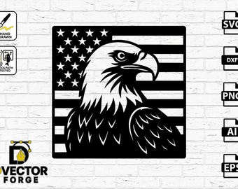 Bald Eagle SVG: American Flag Silhouette, Laser Cut File