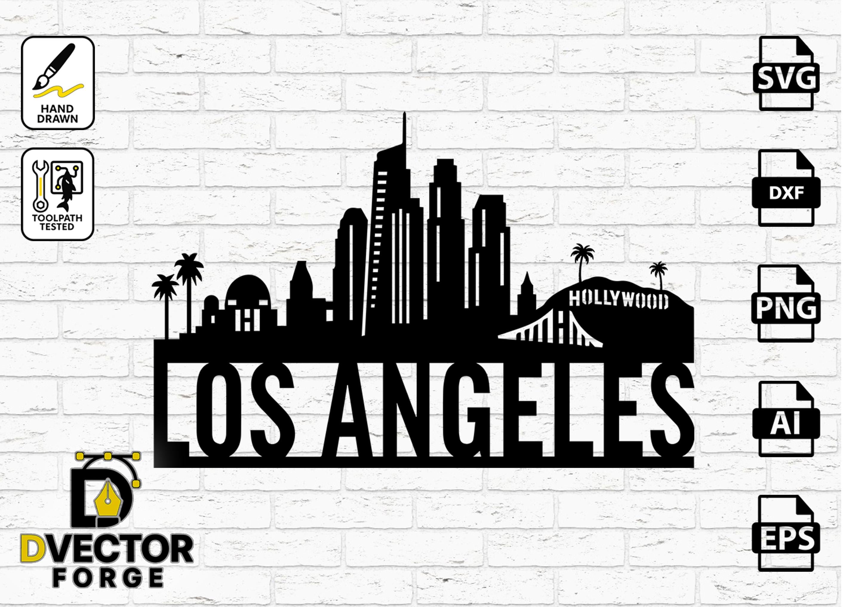 Los Angeles Skyline silhouette cityscape SVG Dxf CNC File | Hollywood Sign Vector | LA Cityscape Png Eps Ai | Laser Cut Cricut Silhouette
