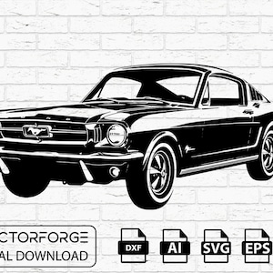 1964 Ford Mustang Clipart: Vintage Muscle Car Vector (Digital Download)