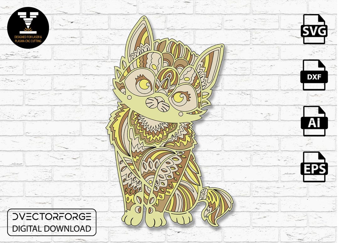 Archivo de corte láser de gato mandala multicapa listo para cortar