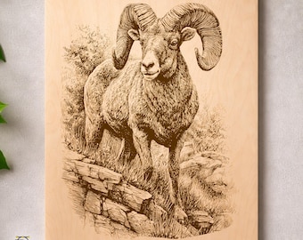 Bighorn Sheep Ram Engraving Art Wildlife Mountain Illustration Laser Engraving File Printable Digital Download