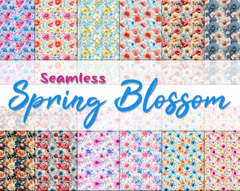 Spring Blossom Delight Seamless Pattern Digital Paper - Watercolor Flower Backgrounds - Floral Sublimation - 12 Designs - Commercial Use