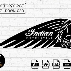 Vector cut ready Indian Motorcycle logo design, CNC file, dxf, svg, eps for Laser and Plasma cutting, Digital vector instant download image 1