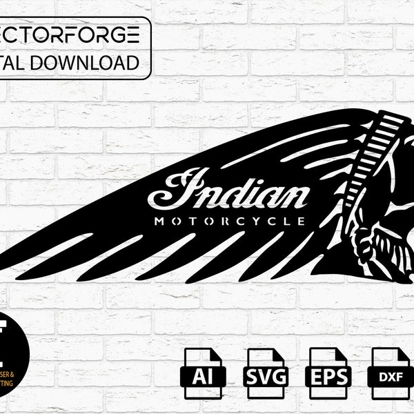 Création de logo Indian Motorcycle prête à l'emploi vectorielle, fichier CNC, dxf, svg, eps pour la découpe laser et plasma, téléchargement immédiat