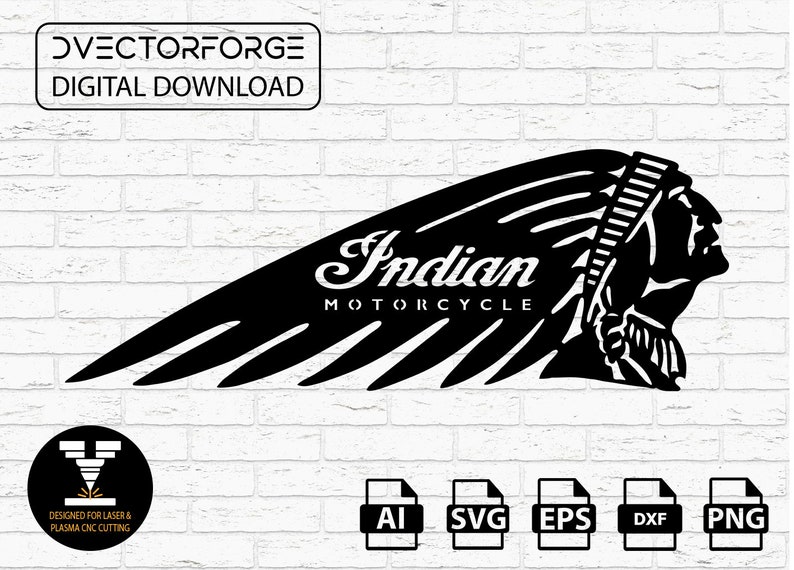 Vector cut ready Indian Motorcycle logo design, CNC file, dxf, svg, eps for Laser and Plasma cutting, Digital vector instant download image 1