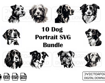Dog Portrait SVG Bundle - Canine Designs for Crafting and DIY Projects Perfect Pet Lover Gift Printable Canine Art Digital Dog Illustrations