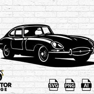 Può includere: Silhouette nera di un'auto sportiva classica, con fari rotondi e un profilo basso. L'immagine include il testo "DVECTOR FORGE" e icone di tipo di file.