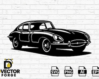 Silueta vectorial del Jaguar E-Type – Coche clásico SVG PNG AI EPS – Imágenes prediseñadas de coches vintage